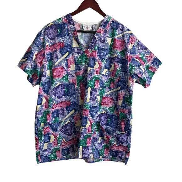Peaches‎ Uniform Scrubs Women Top XL Medical Uniform Nurse Work Dental Casual - Picture 1 of 10